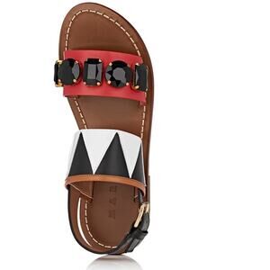 Marni Jeweled Leather Flat Sandals size 39 Black White Red US Size 9